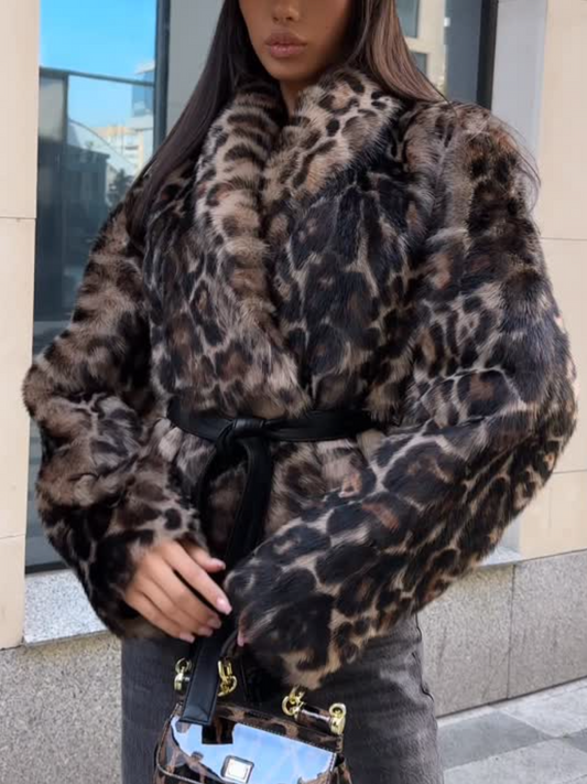 Fashion Leopard-Print Fur Coat