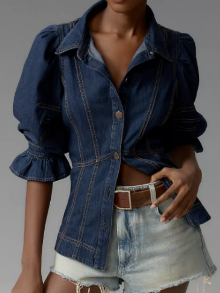 Puff Sleeve Denim Blouse