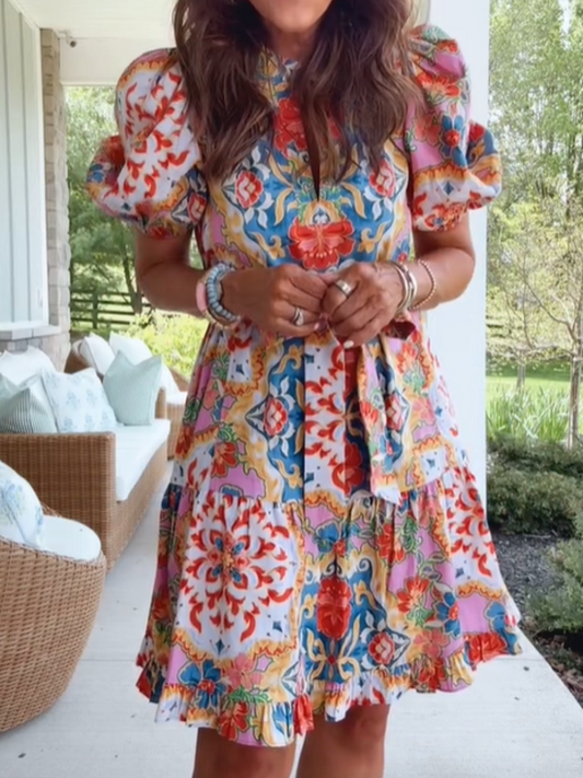 Colorful Floral Short Dress