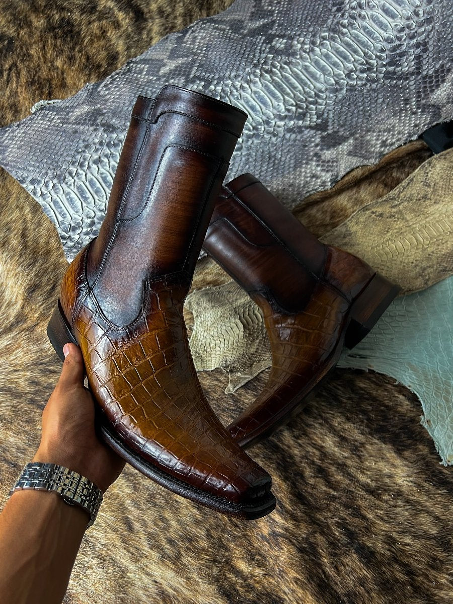 Western Cowboy Crocodile Leather Riding Boots