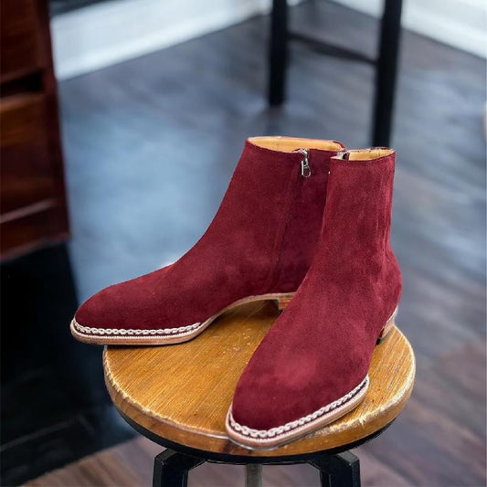 Handmade Side Zipper Suede Boots