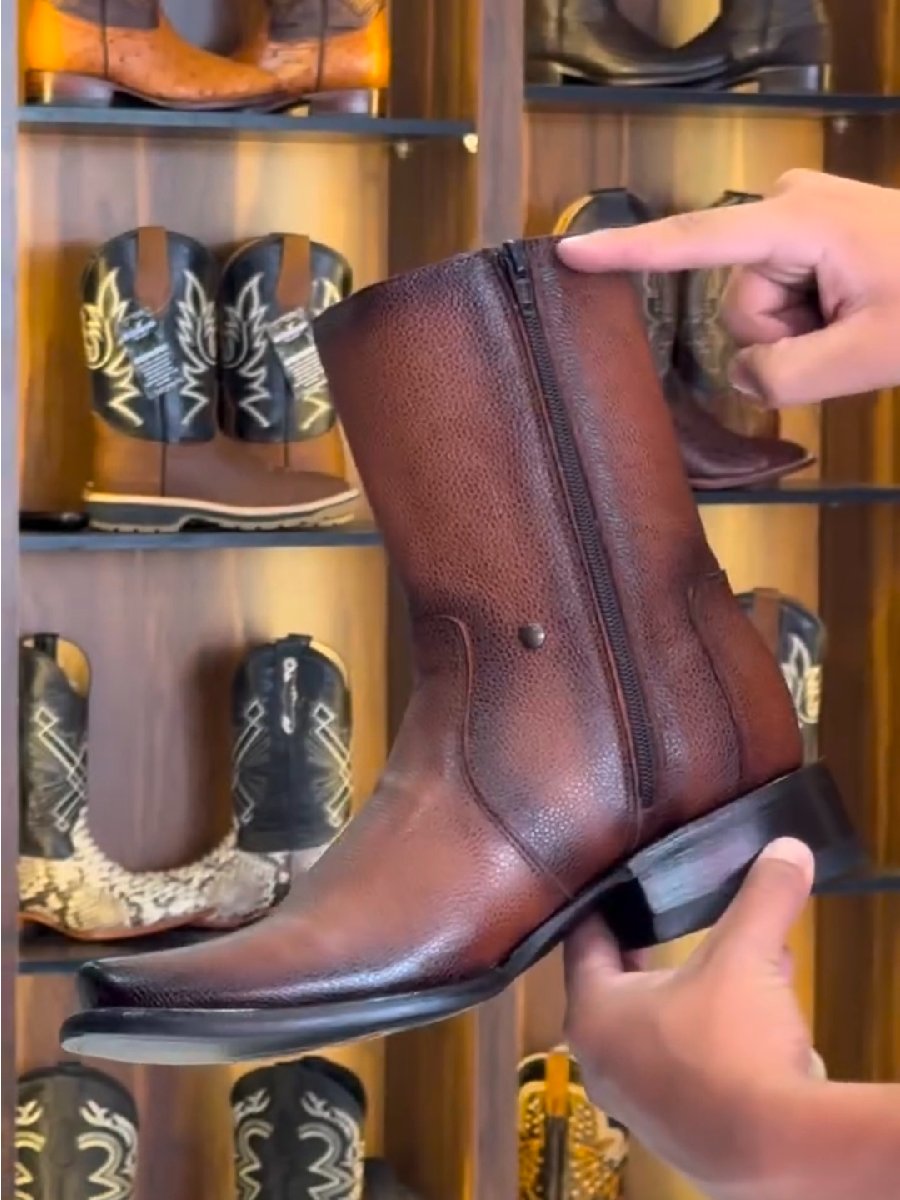 Side Zipper Mid Cowboy Boots