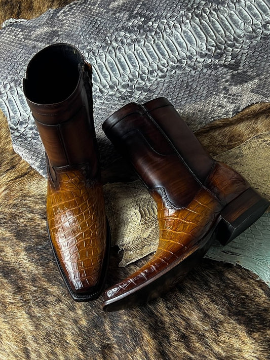 Western Cowboy Crocodile Leather Riding Boots