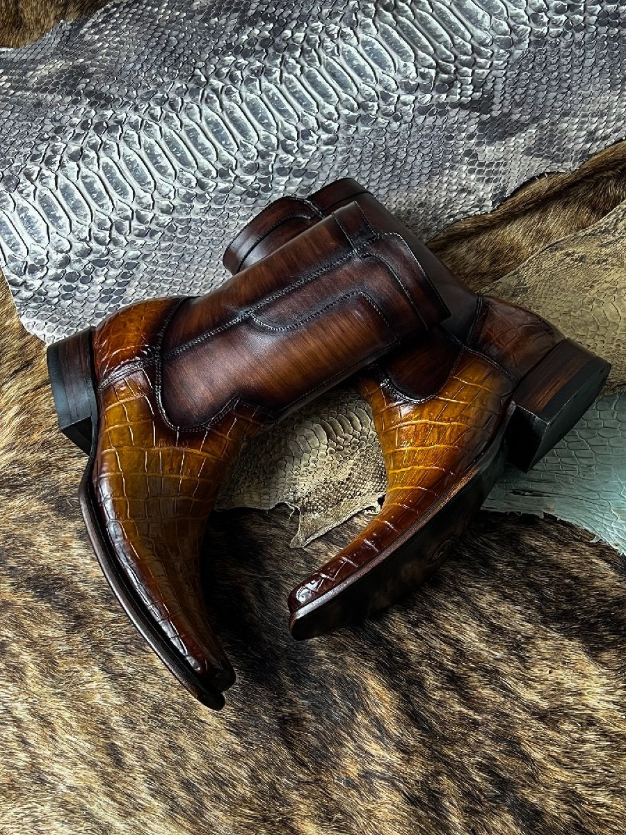 Western Cowboy Crocodile Leather Riding Boots